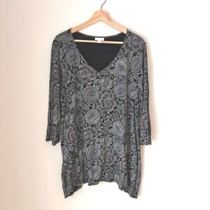 J Jill Womens Gorgeous Floral Print V Neck 3/4 Sleeve Tunic Top XL